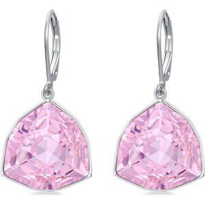 Sterling Silver Pink Tourmaline Geometric Birthstone Dangle Drop Earring Jewelry